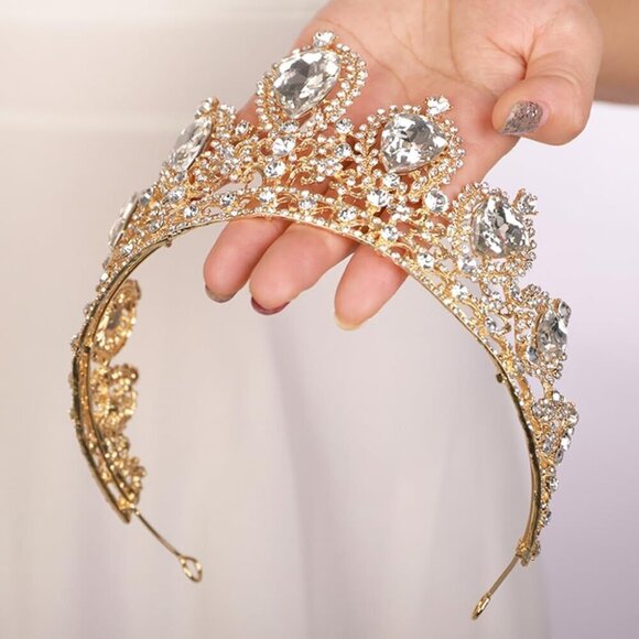 Vintage Crystal Tiara Crown Alloy Red Wedding Hair Accessories Women Prom Party